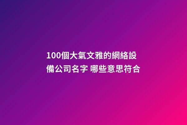 100個大氣文雅的網絡設備公司名字 哪些意思符合